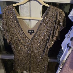 Adrianna Papell Sequin Blouse - Brown